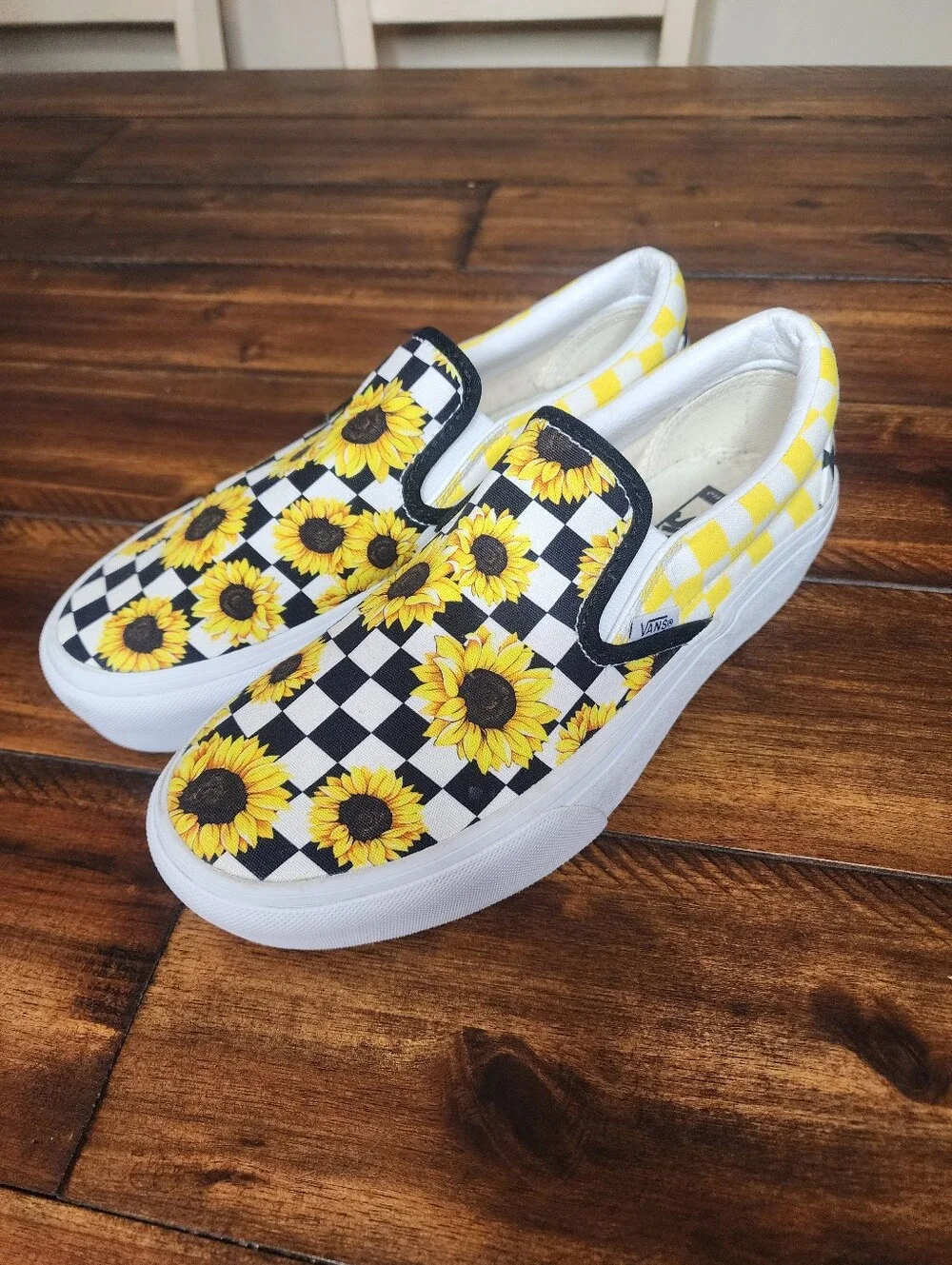 Vans Sunflower Checkerboard Classic Slip-On Platform Sneakers Size 8